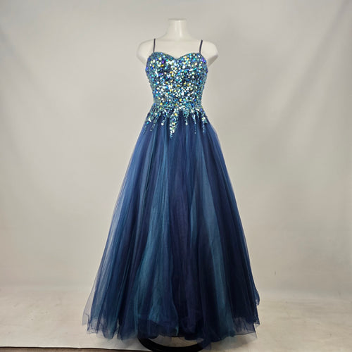 Alyce Paris Navy Blue Iridescent Sequin Tulle Prom Ball Gown Dress - Size 4