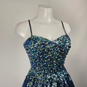 Alyce Paris Navy Blue Iridescent Sequin Tulle Prom Ball Gown Dress - Size 4