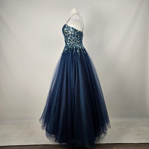 Alyce Paris Navy Blue Iridescent Sequin Tulle Prom Ball Gown Dress - Size 4