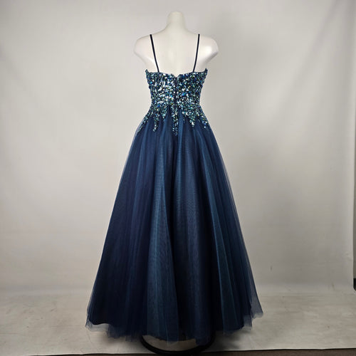 Alyce Paris Navy Blue Iridescent Sequin Tulle Prom Ball Gown Dress - Size 4