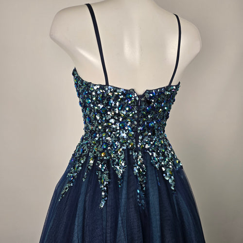Alyce Paris Navy Blue Iridescent Sequin Tulle Prom Ball Gown Dress - Size 4