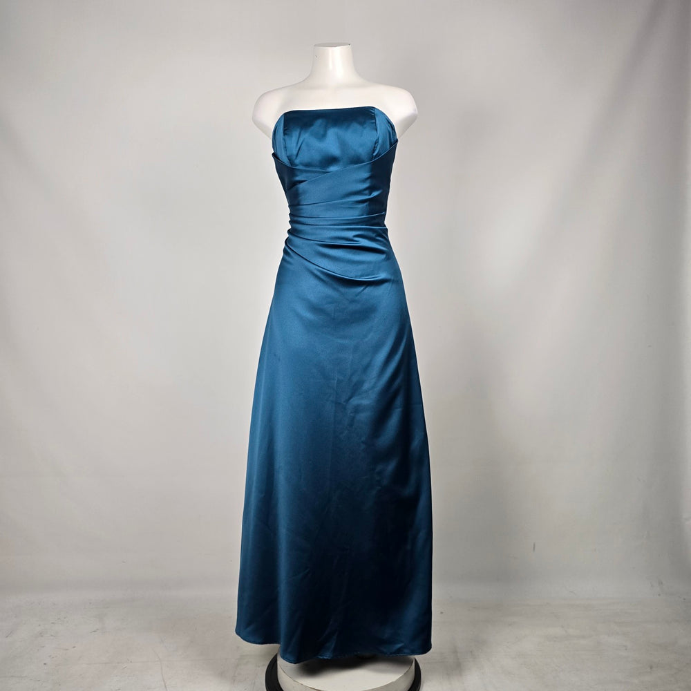 Alfred Angelo Teal Blue Strapless Satin Floor Length Formal Gown Dress - Size 10