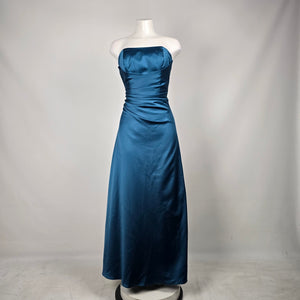 Alfred Angelo Teal Blue Strapless Satin Floor Length Formal Gown Dress - Size 10