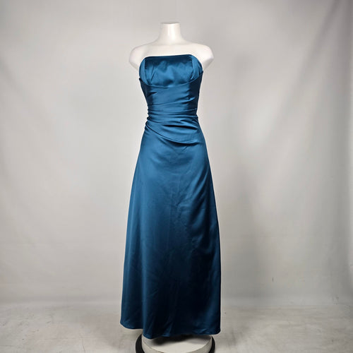 Alfred Angelo Teal Blue Strapless Satin Floor Length Formal Gown Dress - Size 10