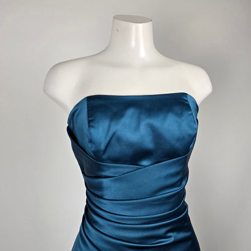 Alfred Angelo Teal Blue Strapless Satin Floor Length Formal Gown Dress - Size 10