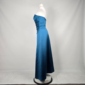 Alfred Angelo Teal Blue Strapless Satin Floor Length Formal Gown Dress - Size 10