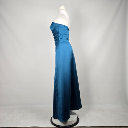 Alfred Angelo Teal Blue Strapless Satin Floor Length Formal Gown Dress - Size 10