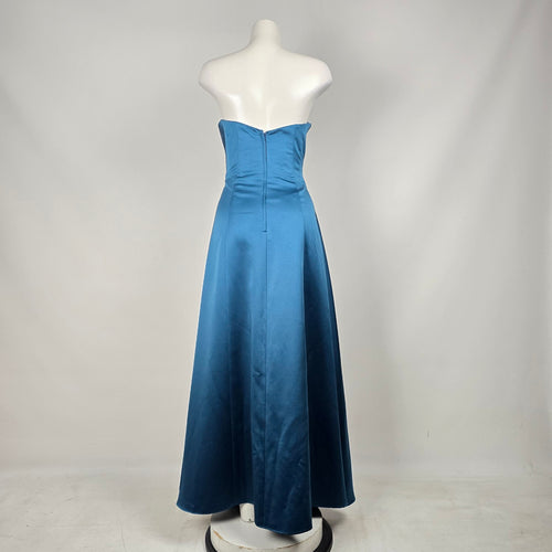 Alfred Angelo Teal Blue Strapless Satin Floor Length Formal Gown Dress - Size 10
