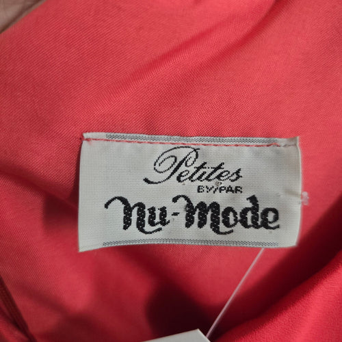 Vintage Nu Mode Petites Coral Pink Peplum Sheath Dress Button Front - Size 11/12