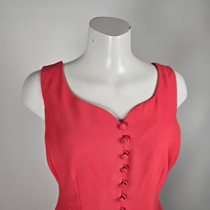 Vintage Nu Mode Petites Coral Pink Peplum Sheath Dress Button Front - Size 11/12