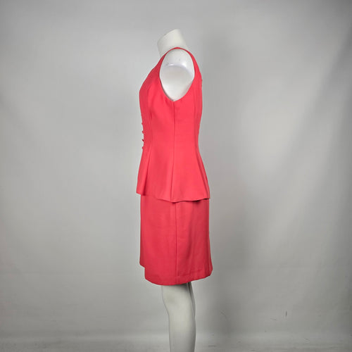 Vintage Nu Mode Petites Coral Pink Peplum Sheath Dress Button Front - Size 11/12