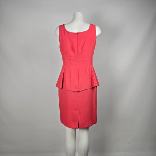 Vintage Nu Mode Petites Coral Pink Peplum Sheath Dress Button Front - Size 11/12