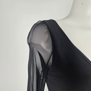 Vintage 90s Selina Black Sheer Mesh Long Sleeve Maxi Evening Gown Dress - Size 12