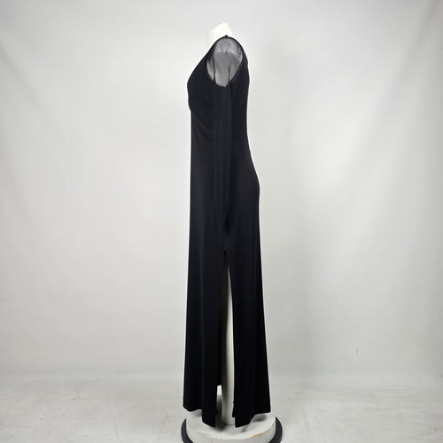 Vintage 90s Selina Black Sheer Mesh Long Sleeve Maxi Evening Gown Dress - Size 12