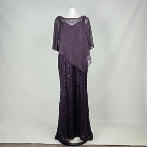 Laura Plus Purple Sequin Lace Formal Evening Gown with Sheer Cape Size 18