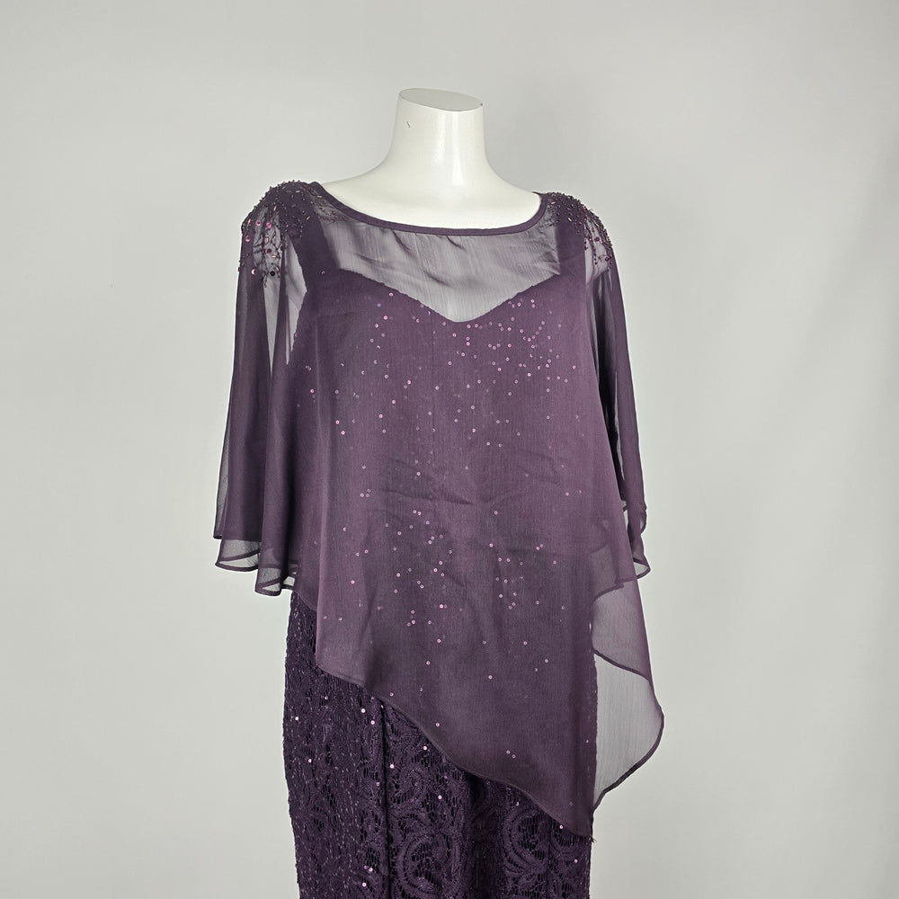 Laura Plus Purple Sequin Lace Formal Evening Gown with Sheer Cape Size 18
