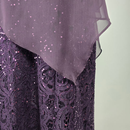 Laura Plus Purple Sequin Lace Formal Evening Gown with Sheer Cape Size 18