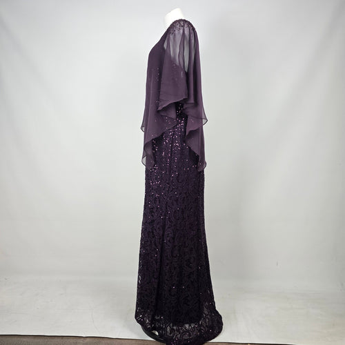 Laura Plus Purple Sequin Lace Formal Evening Gown with Sheer Cape Size 18