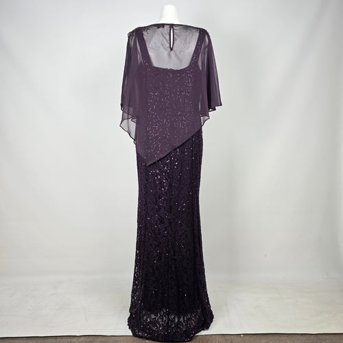 Laura Plus Purple Sequin Lace Formal Evening Gown with Sheer Cape Size 18
