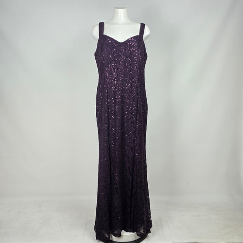Laura Plus Purple Sequin Lace Formal Evening Gown with Sheer Cape Size 18