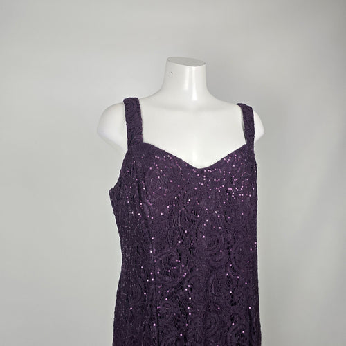 Laura Plus Purple Sequin Lace Formal Evening Gown with Sheer Cape Size 18