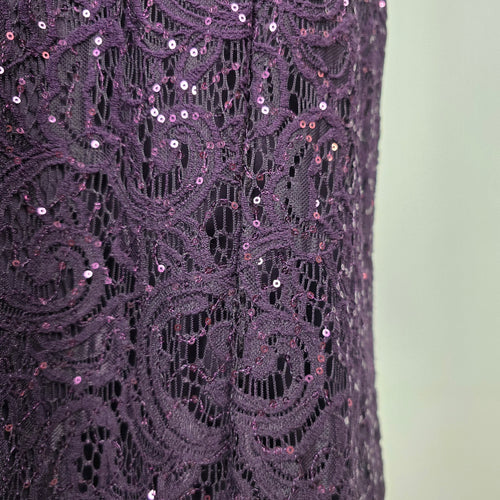 Laura Plus Purple Sequin Lace Formal Evening Gown with Sheer Cape Size 18