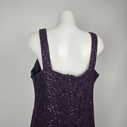 Laura Plus Purple Sequin Lace Formal Evening Gown with Sheer Cape Size 18