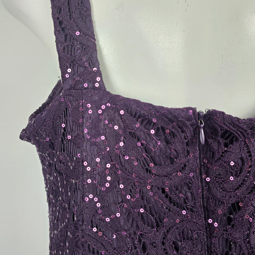 Laura Plus Purple Sequin Lace Formal Evening Gown with Sheer Cape Size 18