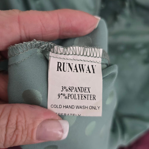 Runaway Sage Green Polka Dot Satin Long Sleeve Maxi Dress Size 4