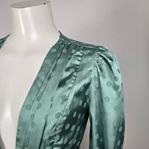 Runaway Sage Green Polka Dot Satin Long Sleeve Maxi Dress Size 4