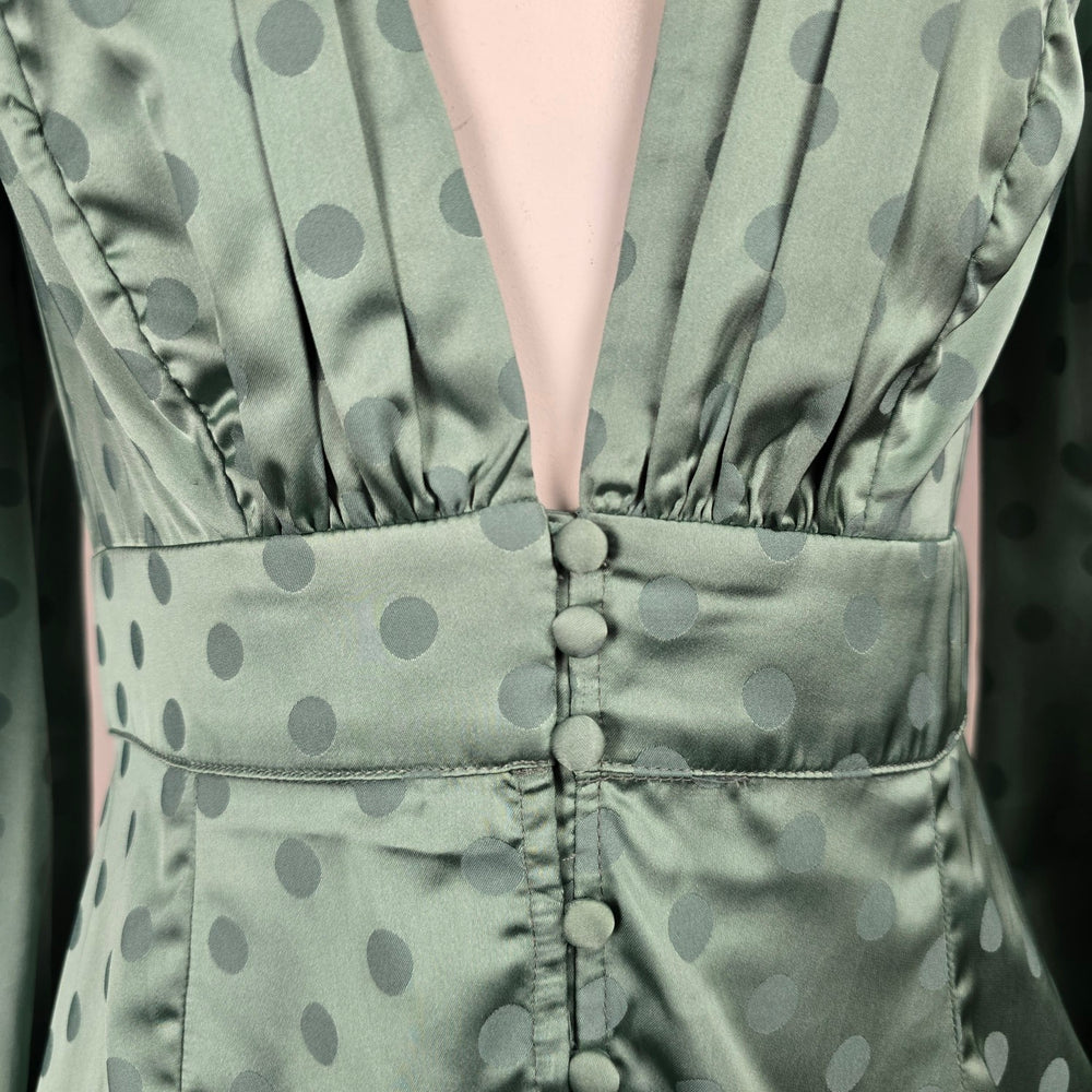 Runaway Sage Green Polka Dot Satin Long Sleeve Maxi Dress Size 4