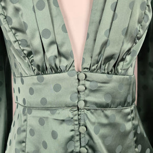 Runaway Sage Green Polka Dot Satin Long Sleeve Maxi Dress Size 4