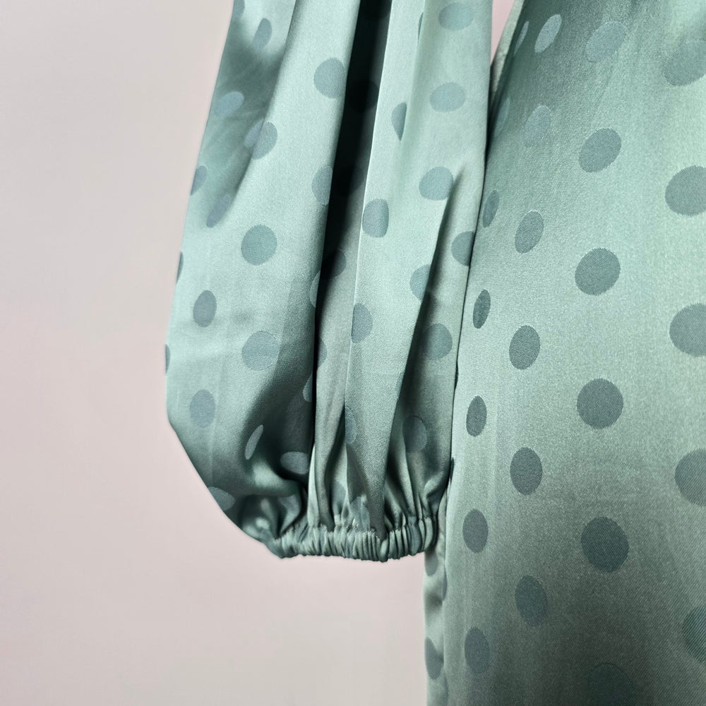 Runaway Sage Green Polka Dot Satin Long Sleeve Maxi Dress Size 4