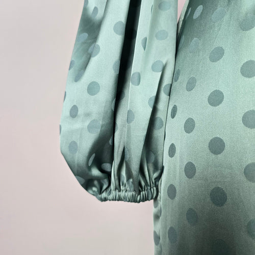 Runaway Sage Green Polka Dot Satin Long Sleeve Maxi Dress Size 4