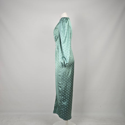 Runaway Sage Green Polka Dot Satin Long Sleeve Maxi Dress Size 4