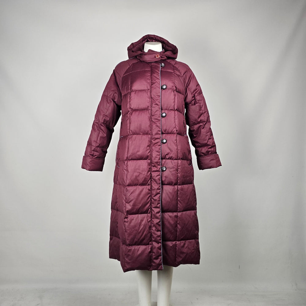 Vintage Burgundy Hooded Long Down Puffer Coat Size 14