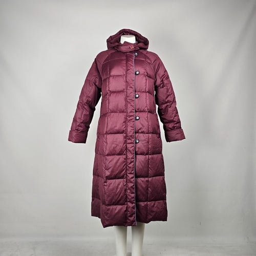 Vintage Burgundy Hooded Long Down Puffer Coat Size 14
