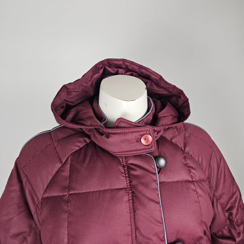 Vintage Burgundy Hooded Long Down Puffer Coat Size 14