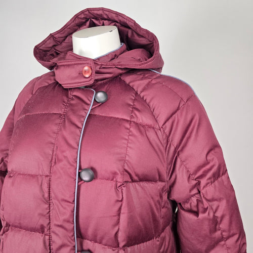 Vintage Burgundy Hooded Long Down Puffer Coat Size 14