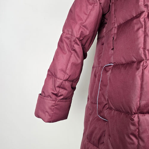 Vintage Burgundy Hooded Long Down Puffer Coat Size 14