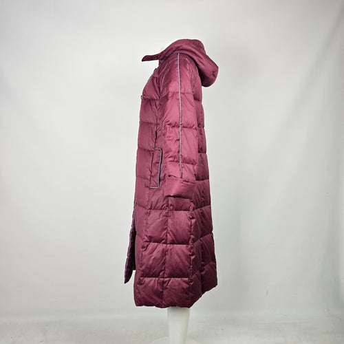 Vintage Burgundy Hooded Long Down Puffer Coat Size 14