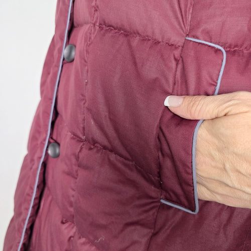 Vintage Burgundy Hooded Long Down Puffer Coat Size 14