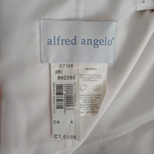 Alfred Angelo White Satin Strapless Cocktail Dress Orange Bow Sash Size 4