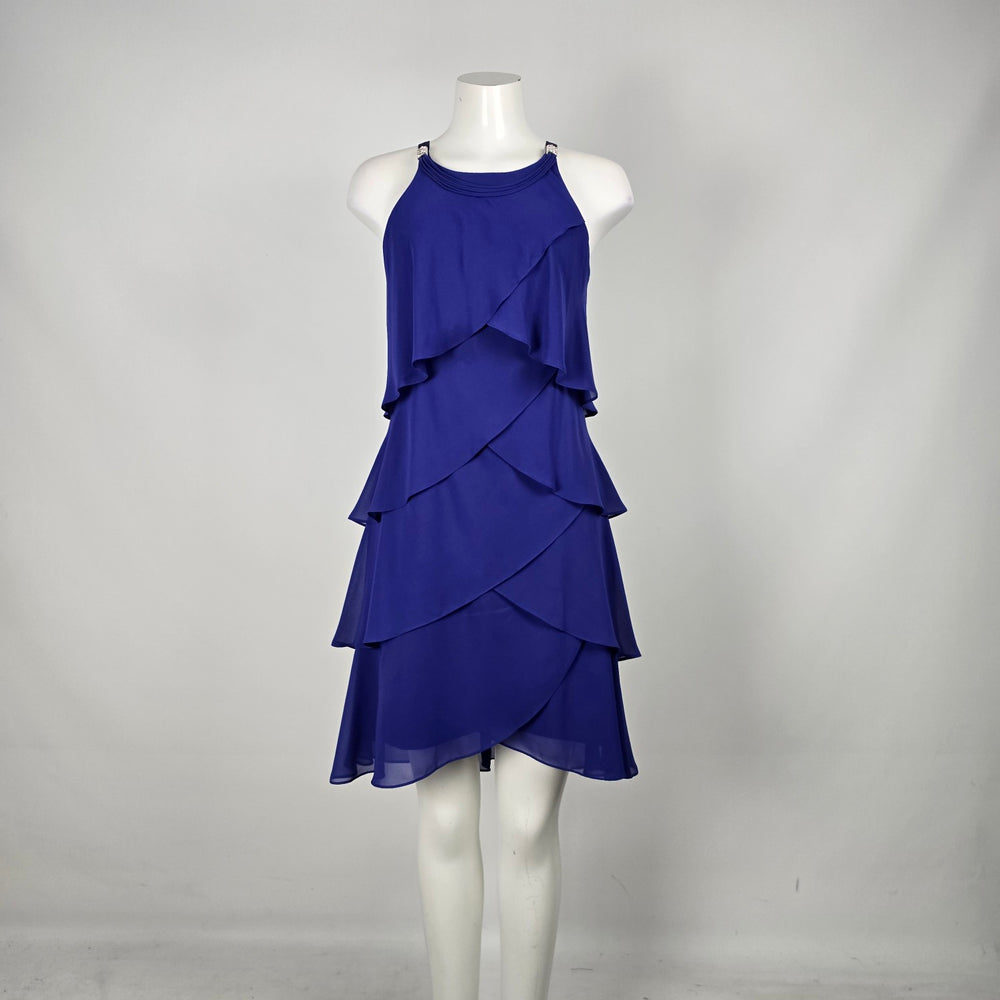 Laura Royal Blue Layered Chiffon Ruffle Cocktail Dress Size 10
