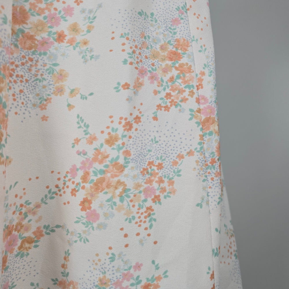 Vintage Cream Floral Flutter Sleeve V-Neck Maxi Dress - Size S/M