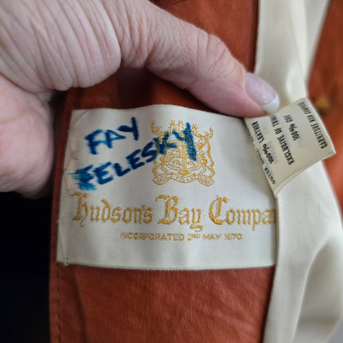 Vintage 70s Hudson’s Bay Company Cognac Leather Belted Trench Coat - Size 11