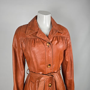 Vintage 70s Hudson’s Bay Company Cognac Leather Belted Trench Coat - Size 11