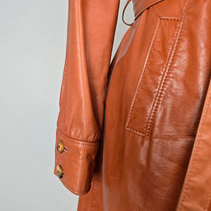 Vintage 70s Hudson’s Bay Company Cognac Leather Belted Trench Coat - Size 11