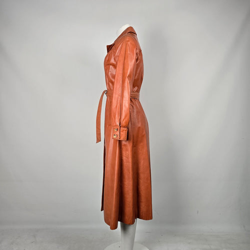 Vintage 70s Hudson’s Bay Company Cognac Leather Belted Trench Coat - Size 11