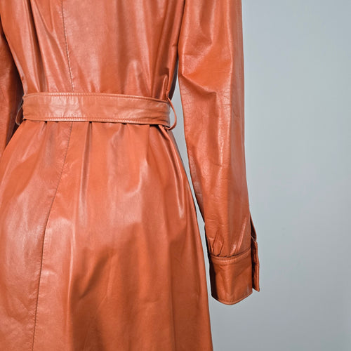 Vintage 70s Hudson’s Bay Company Cognac Leather Belted Trench Coat - Size 11